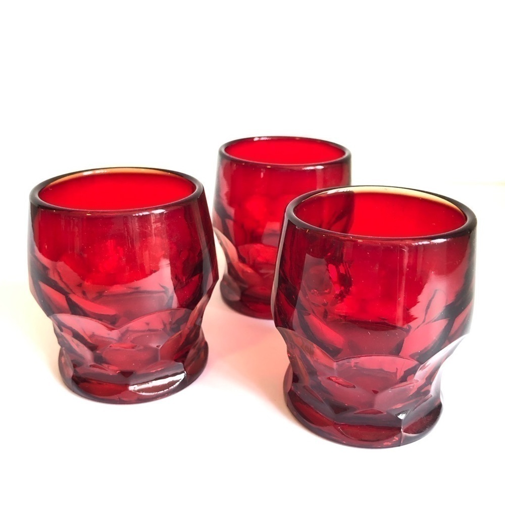 Vintage Viking Ruby Red Georgian Honeycomb cordial glasses